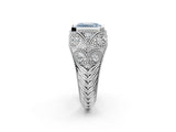 Silver Bezel Set Fancy Blue Emerald Cut Diamond Milgrain Band Ring_8
