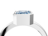 Silver Bezel Set Fancy Blue Emerald Cut Solitaire Engagement Ring with Classic Band_10