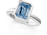 Silver Bezel Set Fancy Blue Emerald Cut Solitaire Engagement Ring with Classic Band_7