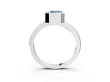Silver Bezel Set Fancy Blue Emerald Cut Solitaire Engagement Ring with Classic Band_9