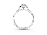 Silver Bezel Set Fancy Blue Emerald  Cut Solitaire Ring with Tapered Band 4