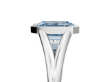 Silver Bezel Set Fancy Blue Emerald  Cut Solitaire Ring with Tapered Band