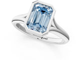Silver Bezel Set Fancy Blue Emerald  Solitaire Diamond Ring with Smooth Band 1