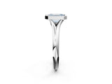 Silver Bezel Set Fancy Blue Emerald  Solitaire Diamond Ring with Smooth Band 2