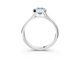 Silver Bezel Set Fancy Blue Emerald  Solitaire Diamond Ring with Smooth Band 3