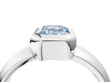 Silver Bezel Set Fancy Blue Emerald  Solitaire Ring with Wide Band 5