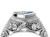Silver Bezel Set Fancy Blue Heart Cut Diamond Milgrain Band Ring_10