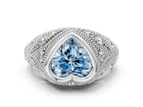Silver Bezel Set Fancy Blue Heart Cut Diamond Milgrain Band Ring_6