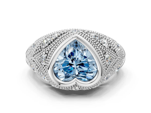 Sterling Silver Heart-Shaped Vintage Bezel Engagement Ring Setting for Fancy Blue Center