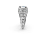 Silver Bezel Set Fancy Blue Heart Cut Diamond Milgrain Band Ring_8