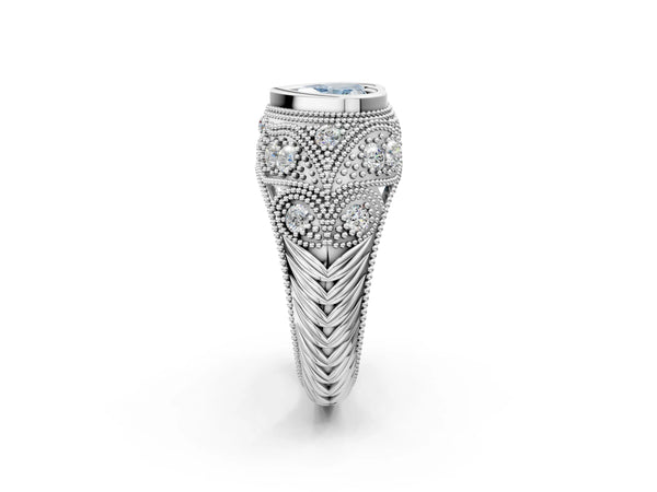 Sterling Silver Heart-Shaped Vintage Bezel Engagement Ring Setting for Fancy Blue Center