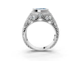 Silver Bezel Set Fancy Blue Heart Cut Diamond Milgrain Band Ring_9