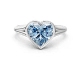 Silver Bezel Set Fancy Blue Heart  Cut Solitaire Ring with Tapered Band