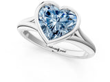 Silver Bezel Set Fancy Blue Heart  Solitaire Diamond Ring with Smooth Band 2