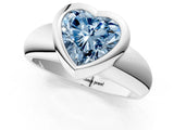 Silver Bezel Set Fancy Blue Heart  Solitaire Ring with Wide Band 1