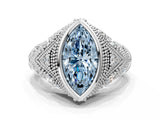 Silver Bezel Set Fancy Blue Marquise Cut Diamond Milgrain Band Ring_6