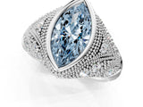 Silver Bezel Set Fancy Blue Marquise Cut Diamond Milgrain Band Ring_7