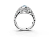Silver Bezel Set Fancy Blue Marquise Cut Diamond Milgrain Band Ring_9