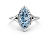 Silver Bezel Set Fancy Blue Marquise  Cut Solitaire Ring with Tapered Band 1