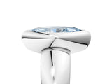 Silver Bezel Set Fancy Blue Marquise  Solitaire Ring with Wide Band