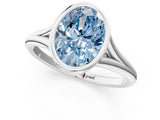 Silver Bezel Set Fancy Blue Oval  Cut Solitaire Ring with Tapered Band 1