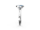 Silver Bezel Set Fancy Blue Oval  Solitaire Diamond Ring with Smooth Band 3