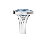 Silver Bezel Set Fancy Blue Oval  Solitaire Diamond Ring with Smooth Band