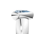 Silver Bezel Set Fancy Blue Pear  Solitaire Ring with Wide Band