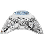 Silver Bezel Set Fancy Blue Princess Cut Diamond Milgrain Band Ring_10