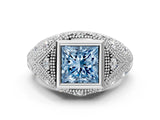 Silver Bezel Set Fancy Blue Princess Cut Diamond Milgrain Band Ring_6