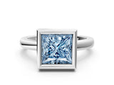 Silver Bezel Set Fancy Blue Princess Cut Solitaire Engagement Ring with Classic Band_6
