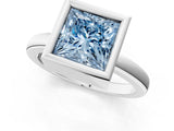 Silver Bezel Set Fancy Blue Princess Cut Solitaire Engagement Ring with Classic Band_7