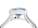 Silver Bezel Set Fancy Blue Princess  Solitaire Diamond Ring with Smooth Band 5