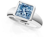Silver Bezel Set Fancy Blue Princess  Solitaire Ring with Wide Band 2