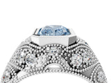 Silver Bezel Set Fancy Blue Radiant Cut Diamond Milgrain Band Ring_10