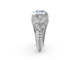 Silver Bezel Set Fancy Blue Radiant Cut Diamond Milgrain Band Ring_8