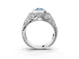 Silver Bezel Set Fancy Blue Radiant Cut Diamond Milgrain Band Ring_9