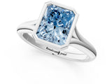 Silver Bezel Set Fancy Blue Radiant  Solitaire Diamond Ring with Smooth Band 2