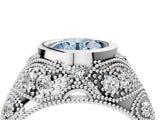 Silver Bezel Set Fancy Blue Round Cut Diamond Milgrain Band Ring_10