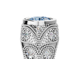 Silver Bezel Set Fancy Blue Round Cut Diamond Milgrain Band Ring_11