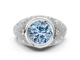 Silver Bezel Set Fancy Blue Round Cut Diamond Milgrain Band Ring_6