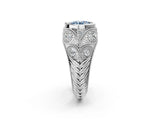 Silver Bezel Set Fancy Blue Round Cut Diamond Milgrain Band Ring_8