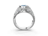 Silver Bezel Set Fancy Blue Round Cut Diamond Milgrain Band Ring_9