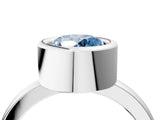 Silver Bezel Set Fancy Blue Round Cut Solitaire Engagement Ring with Classic Band_10