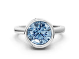 Silver Bezel Set Fancy Blue Round Cut Solitaire Engagement Ring with Classic Band_6