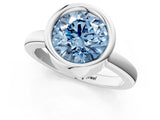 Silver Bezel Set Fancy Blue Round Cut Solitaire Engagement Ring with Classic Band_7