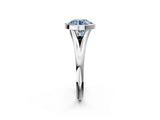 Silver Bezel Set Fancy Blue Round  Cut Solitaire Ring with Tapered Band 2