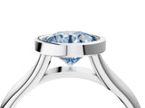 Silver Bezel Set Fancy Blue Round  Solitaire Diamond Ring with Smooth Band 5