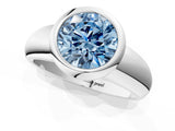 Silver Bezel Set Fancy Blue Round  Solitaire Ring with Wide Band 2