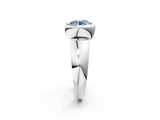 Silver Bezel Set Fancy Blue Round  Solitaire Ring with Wide Band 3